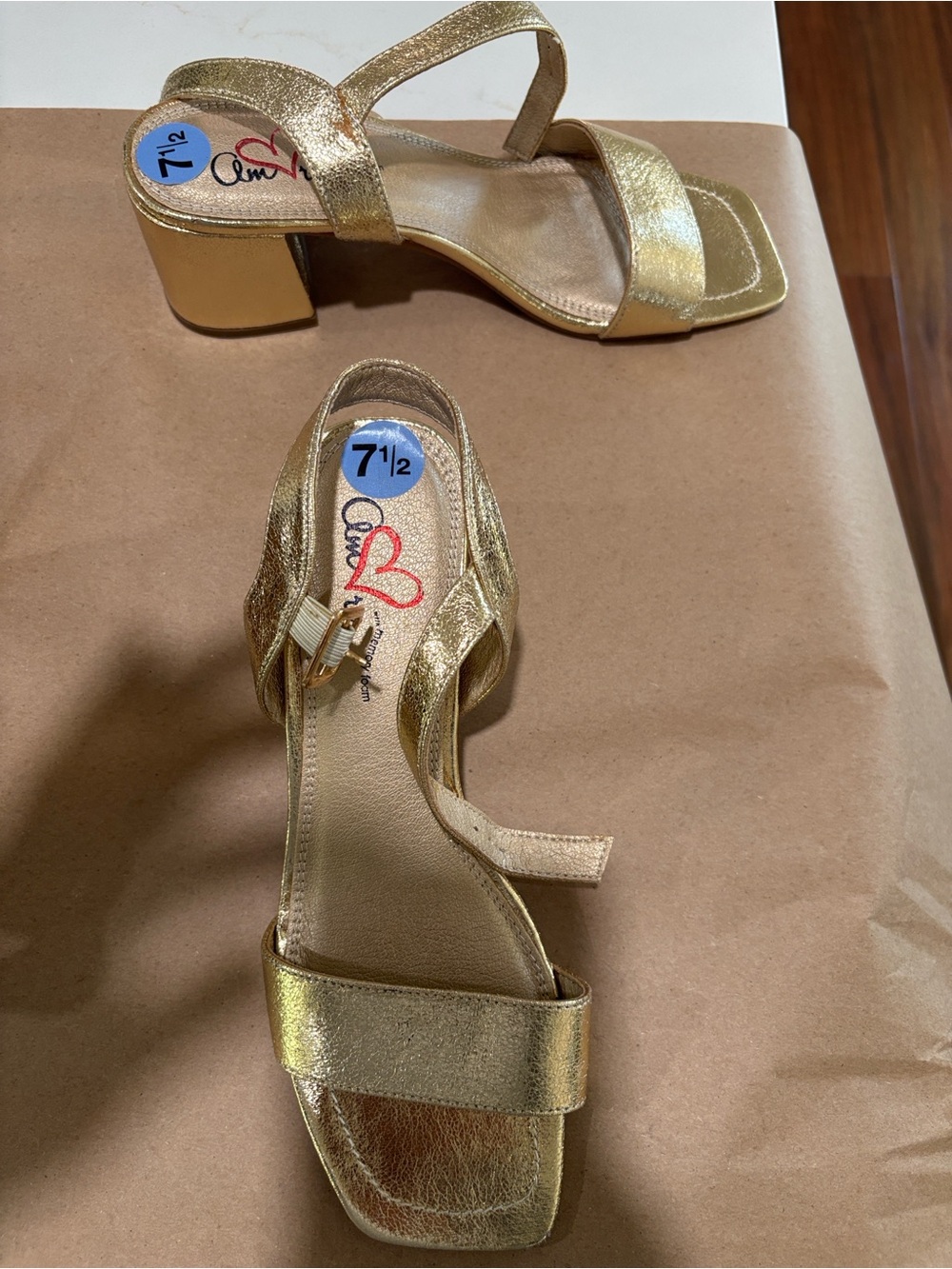 Amore Gold Metallic Block Heel Sandals - 7½